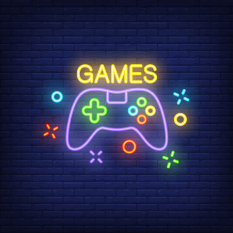 Console with Games lettering. Neon sign on brick background Designed by katemangostar / Freepik